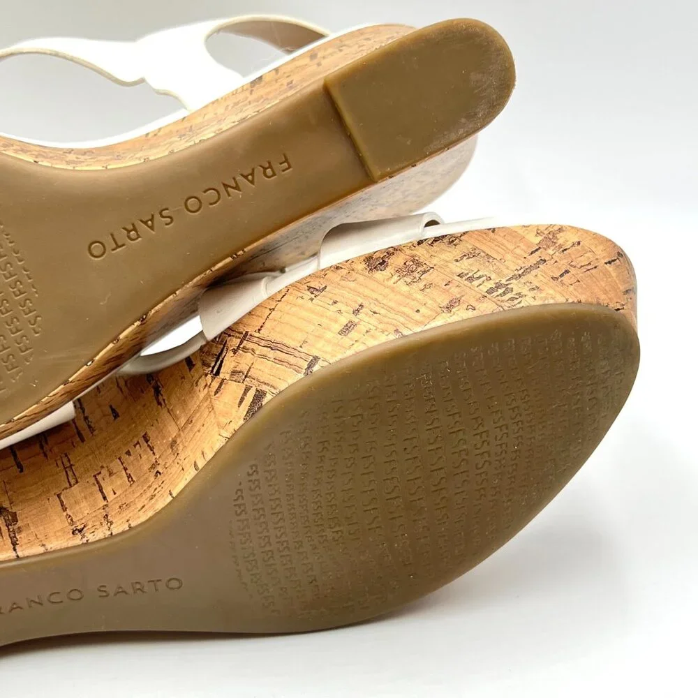 Franco Sarto Womens Size 10 Stallion White Faux‎ Leather Wedges Sandals Shoes